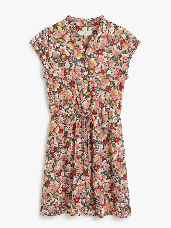 LOFT Dresses & Skirts - LOFT Floral Ruffle Drawstring Dress Pockets Women’s Medium Cottagecore Garden